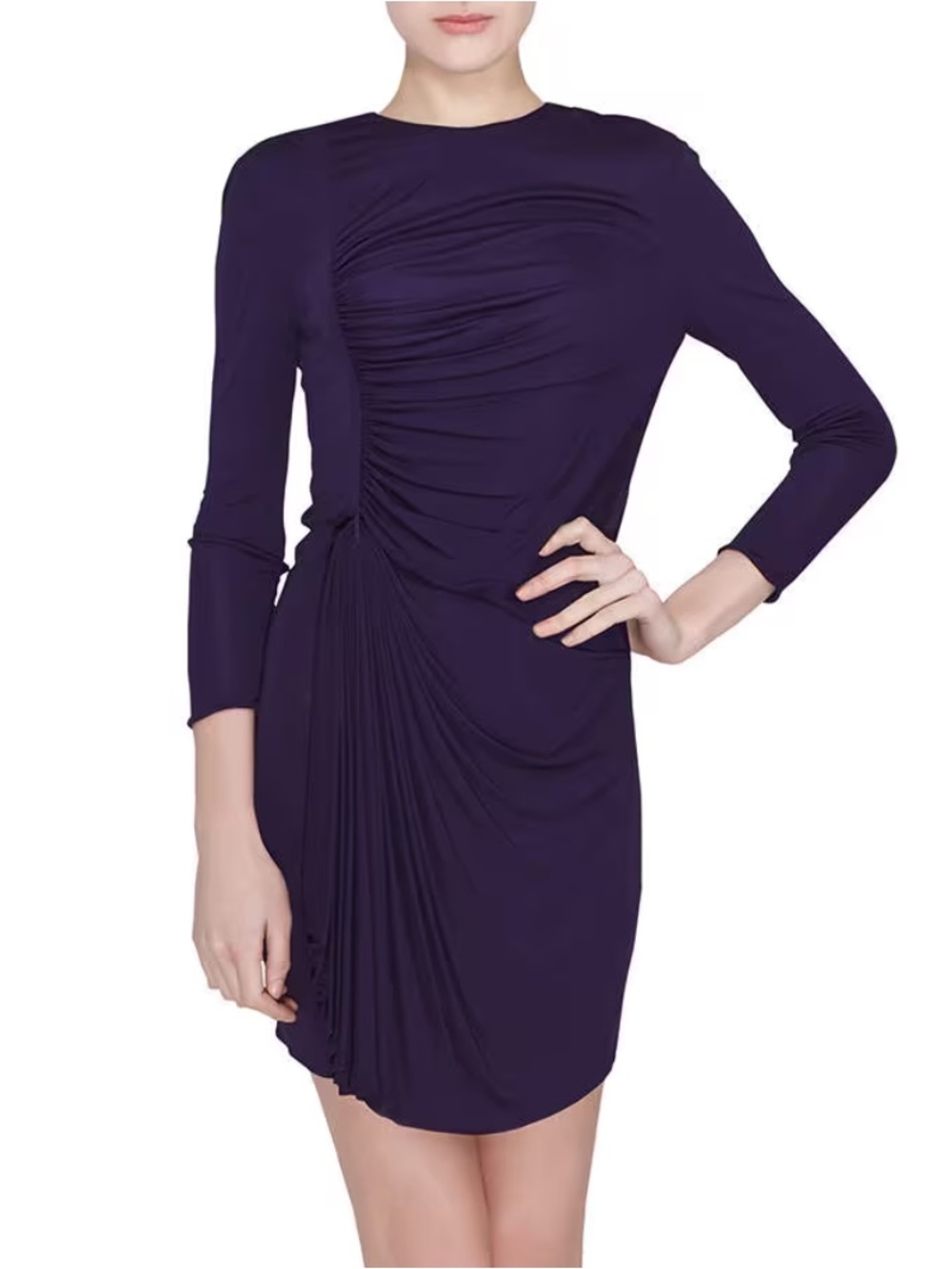 3.1 Phillip Lim purple jersey ruched front draped long sleeve mini dress sz s